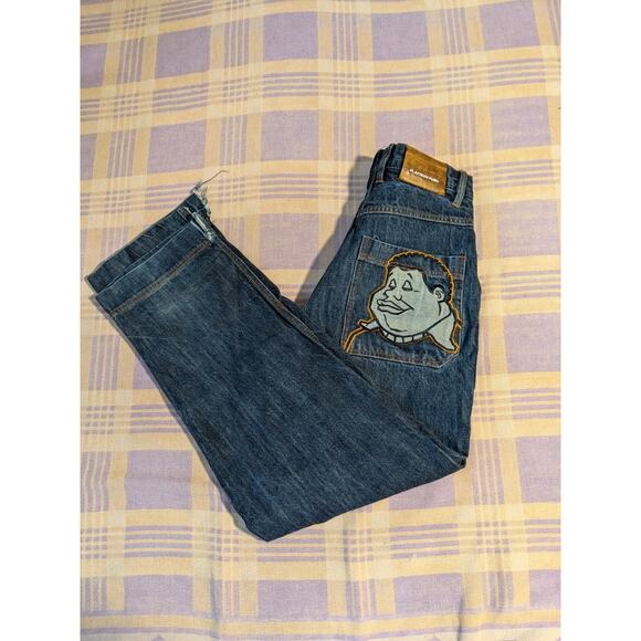 Vintage Fat Albert Fubu Platinum Big Face Embroidered Baggy Y2K Jeans Mens 32x32